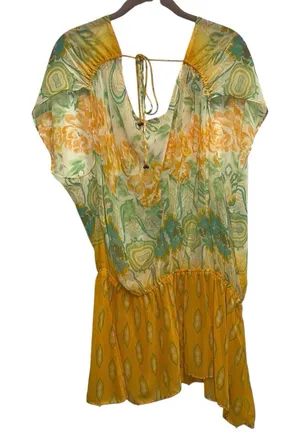 Free People Boho Tunic Top Open‎ Back Tie Floral Sheer Festival Peplum Beaded thumbnail 1
