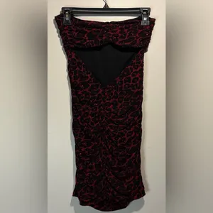 Forever 21 Vintage Red Black Leopard Print Strapless Bodycon Back Cutout Dress M thumbnail 2