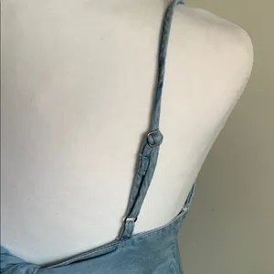 SO Light Blue Chambray Denim Babydoll Mini Sundress Tunic Tank thumbnail 5