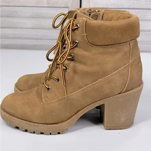 ZIGI SOHO Women's Kiana Lace-Up Chunky Heel Lumberjack Ankle Boots Tan-8 thumbnail 2
