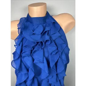 Vintage Mossimo Medium Top Blue Ruffles Y2K‎ Womens Sleeveless Tank Halter Neck thumbnail 8