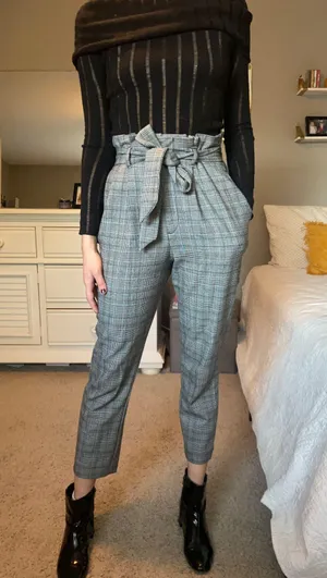 H&M Plaid Trousers with Belt thumbnail 1