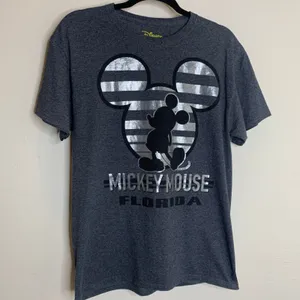 Disney Gray Mickey Mouse Metallic Silver Graphic Tee T Shirt Sz Medium thumbnail 6
