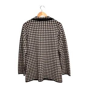 Mendocino 100%‎ Merino Wool Houndstooth Knit Cardigan Blazer Medium thumbnail 2