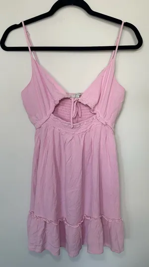 Love Tree Pink Cutout Babydoll Mini Dress with Adjustable Straps Size L thumbnail 1