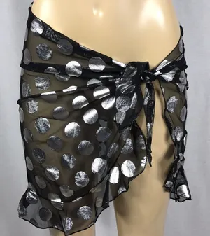 Zuliana One Size Polka Dot Metallic Mesh Ruffle Sarong. Made in USA New With Tag thumbnail 1