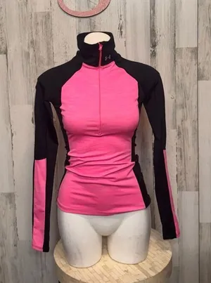 Champion Under Armour ColdGear Women Pink Black 1/4 Zip Athletic Running Top Size XS thumbnail 1