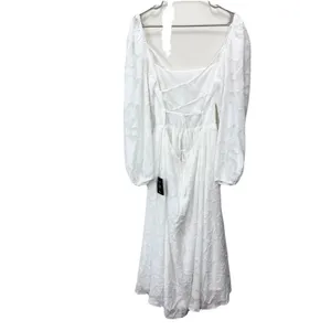 NWT Lulus Flirtatious Nature White Floral Jacquard Lace Up Midi Dress Size LARGE thumbnail 8