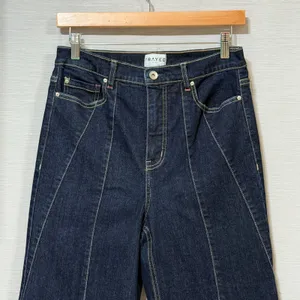 Frayed Jeans Womens High Rise Wide Leg Seam Front Contrast Stitch Indigo Blue 6 thumbnail 5