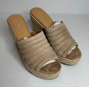 Lisa Vicky Tan‎ Camel Kid Suede Wedge Espadrille Platform Sandal Mules Size 9 thumbnail 1