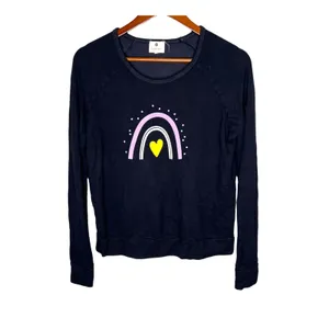 SUNDRY navy blue rainbow heart pullover long sleeve terry sweatshirt size 0/ XS thumbnail 2