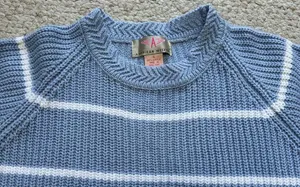 Vintage American Weekend Light Blue With White Stripes Knit Sweater Women Small thumbnail 2