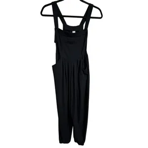 Halara Black Pockets Waffle Casual Jogger Overalls Comfy Cozy Medium NWT thumbnail 2
