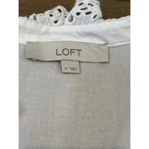 LOFT Top White Eyelet 100 Percent Cotton Ruffle Collar Trim Size M thumbnail 6