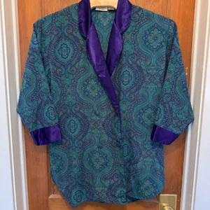 Vintage Victoria's Secret‎ Paisley Purple Teal Silky Robe L Sleepwear Gold Label thumbnail 1
