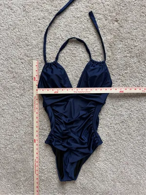 Women's Navy Blue Halter One-Piece Swimsuit Size Large Fully Lined Excellent thumbnail 2