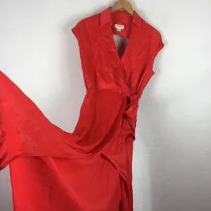 Anthropologie Maeve Open-Back Satin Wrap Midi Dress Orange Small Resort Wear thumbnail 14