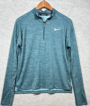 Nike Dri-FIT Running Womens M‎ Top Quarter Zip Pullover Long Sleeve Teal Blue thumbnail 1