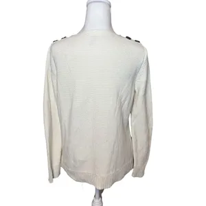 Talbots Cream Cable Ribbed-Yoke‎ Sweater Large Petite Anchor Coastal Nautical thumbnail 5
