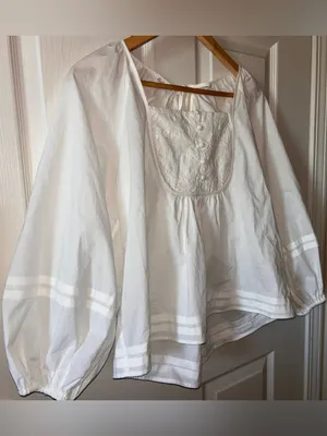 Boho-Chic Cottage Babydoll Peasant Top w/Puff Sleeves Pintuck Buttons Fairycore Sz S Ivory Cotton thumbnail 3