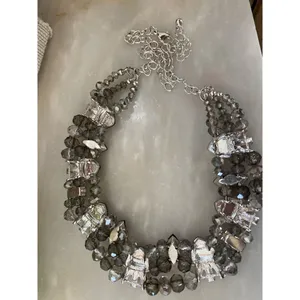 Silver Rhinestone and black rhinestone cluster necklace and earring set thumbnail 6