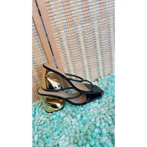 Lemonade golden chunky heel trendy strappy slides slip in shoes sz 6.5 thumbnail 3