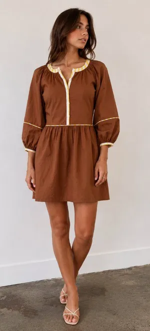 NEW Staud Demi Puff Sleeve Contrast Trim Poplin Mini Dress Size XS thumbnail 1