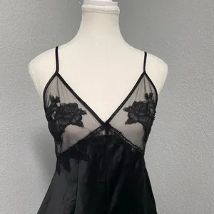 🆕 Victoria'S Secret Black Sheer Teddy Floral Lace Bodysuit Sheer Satin thumbnail 2