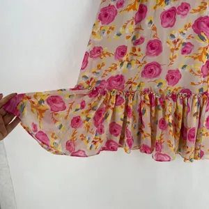 Betsey Johnson Dress Womens 4 Multicolor Floral Halter Neck Back Zip Peplum‎ Hem thumbnail 4