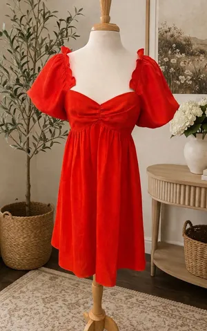 English Factory Orange Puff Sleeve Babydoll Dress Romantic Cottagecore Mini thumbnail 1