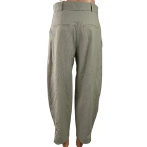 Zara Women's Gray Pleated High Rise Button Cuffed Hem Tapered Trousers Pants S thumbnail 3