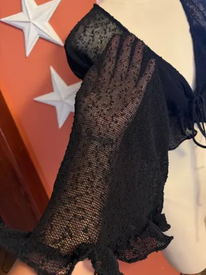 Urban Outfitters Black Sheer Tie-Front Cropped Top/layered sweater thumbnail 5
