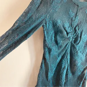 Free People Cool With It Lace Long Sleeve Top Teal Sheer Floral Mesh Size M thumbnail 6