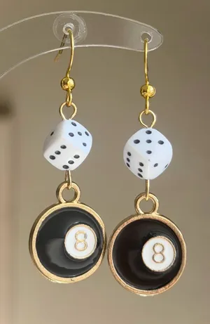 Handmade y2k funky grunge style 8 ball & dice dangle earrings 🎲🖤💕 thumbnail 1
