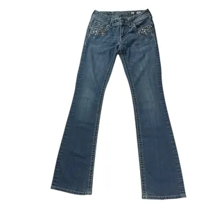 Miss Me Bootcut Jeans Medium Wash Studded Embellished Buckle Exclusive Womens Size 27 thumbnail 2