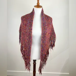 Handmade Hand Knit Triangle Fringe Shawl Wrap Multi Color Boho One Size thumbnail 11