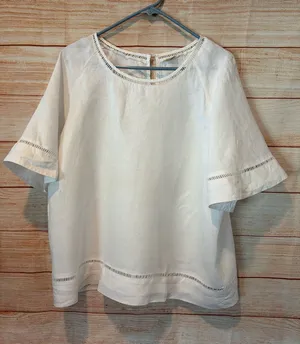 Women's White Linen Cutwork Tunic Top Size M thumbnail 1