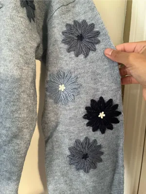 NWT Blue Floral Appliqué Embroidered Crewneck Knit Sweater Small Oversized thumbnail 4