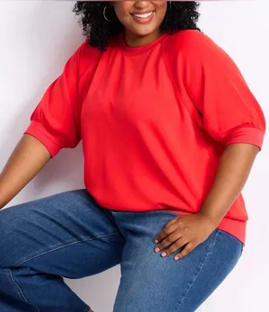Nine Britton Short Sleeve Scuba Sweatshirt Red Large NWT STITCH FIX thumbnail 1