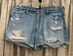 Abercrombie & Fitch Annie High Rise Distressed Denim Shorts thumbnail 1