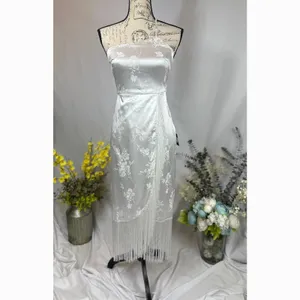 Lulu's On the Dance floor White Jacquard Fringe One-Shoulder Midi Dress XS thumbnail 3