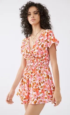 Urban Outfitters Kiss The Sky Floral V-Neck Romper thumbnail 1