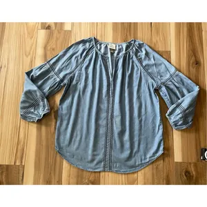 Knox Rose Chambray Boho Top Balloon Sleeves M thumbnail 3