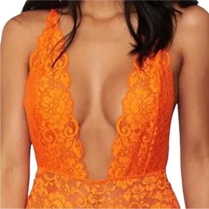 FREE PEOPLE X HAH Lace Bodysuit Sz S Burn Orange Feminine Party Resort Boho NWT thumbnail 2
