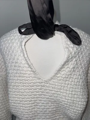 Altar'd State Betty Bow Back Chunky Ivory White Knit Balloon Sleeve Sweater XXS thumbnail 6