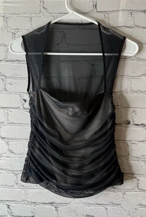 Abercrombie & Fitch Black Sheer Ruched Camisole small thumbnail 1