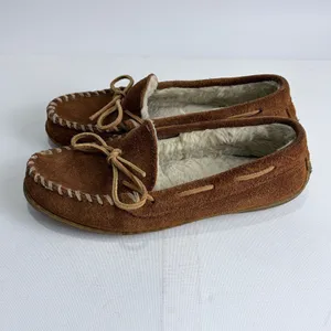 Minnetonka‎ Brown Suede Shearling Lined Moccasins Leather Laces Women's 6 thumbnail 2