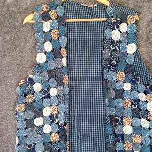 Susan Bristol Blue Patchwork Flowers Vintage Cottagecore Festival Vest Womens L thumbnail 3