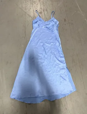 Sapna Light Blue Satin Ruffle V-Neck Midi Slip Dress XS RN 115595 thumbnail 1