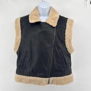 Free‎ People We The Free Clover Teddy Vegan Leather Shearling Vest Black Cream L thumbnail 5